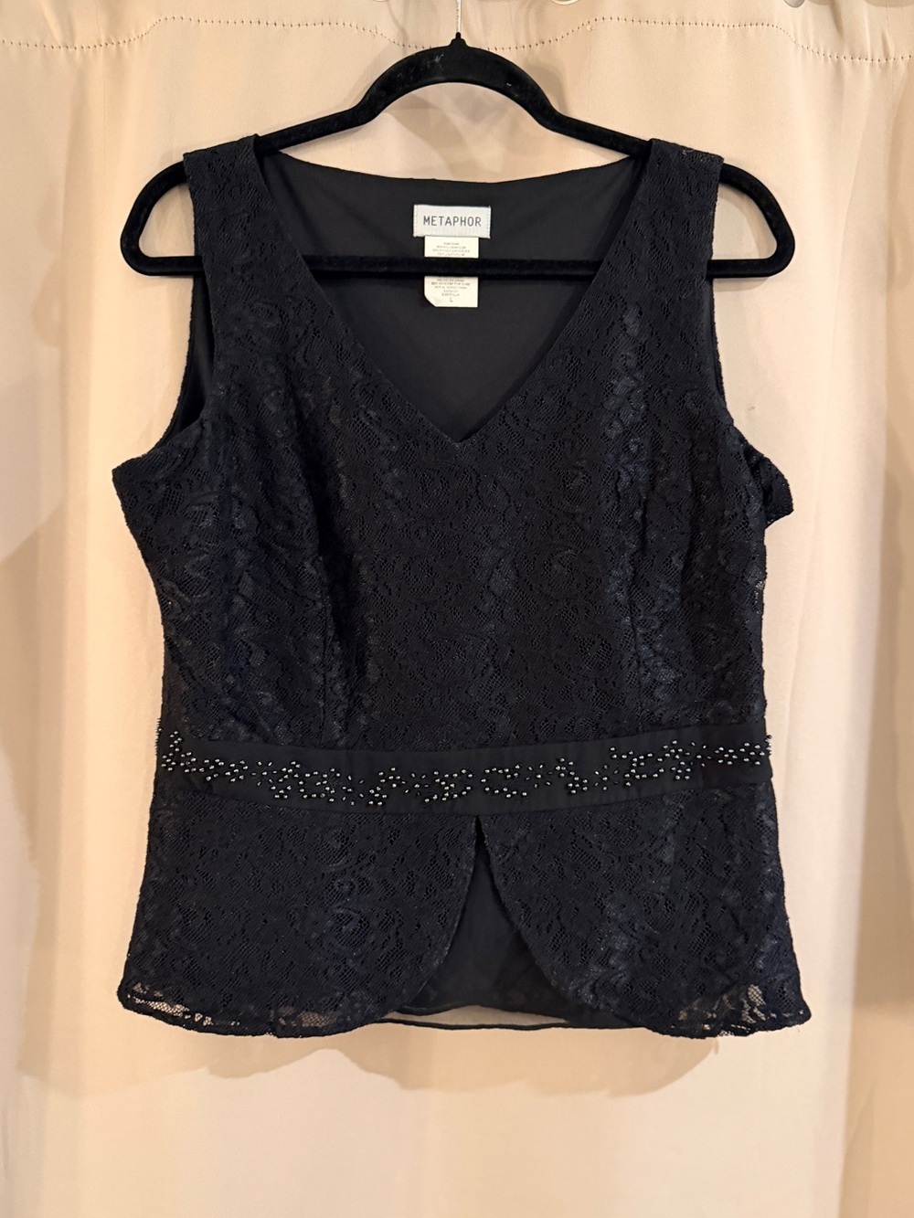 Metaphor Black Lace V-Neck Camisole with Beaded Waist